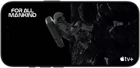 Scéna ze seriálu For All Mankind, z 1. dílu Rudý Měsíc, na Apple TV+, zobrazená na iPhonu 16 Pro