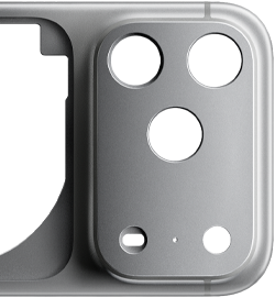 iPhone 17 Pro, pohled zezadu, kovaná hliníková unibody konstrukce