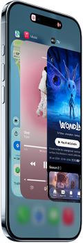 iPhone Air, pohled zepředu a z boku, tenký profil, Dynamic Island uprostřed u horního okraje obrazovky, použití Přepínače aplikací, akční tlačítko, tlačítka hlasitosti
