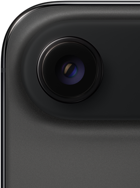 iPhone Air, pohled zezadu, vesmírně černá barva, horní zakulacený roh, Fusion fotosoustava s jedním objektivem