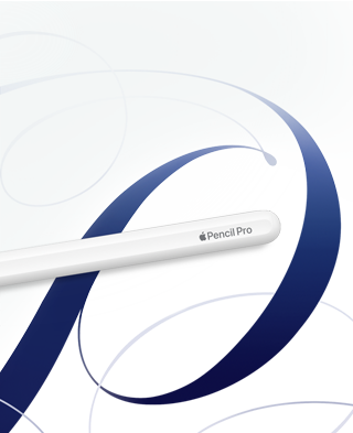 Biela ceruzka Apple Pencil Pro na bielom pozadí s modrými vírmi