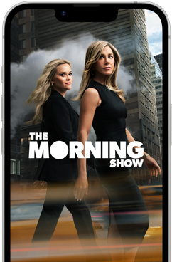 Pohľad na obrazovku iPhonu 17e, na ktorej je seriál The Morning Show v Apple TV