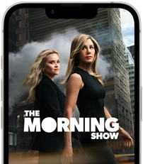 Pohľad na obrazovku iPhonu 17e, na ktorej je seriál The Morning Show v Apple TV