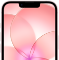 iPhone 17e, čiastočný pohľad na prednú stranu s Ceramic Shieldom 2, svetloružová farba, pozadie s ružovým kvetom