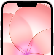 iPhone 17e, částečný pohled na přední stranu se Ceramic Shieldem 2, jemně růžová barva, tapeta s růžovou květinou
