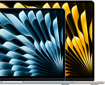 Dva MacBooky Air pro srovnání velikostí displejů s úhlopříčkou 13,6 palce a 15,3 palce