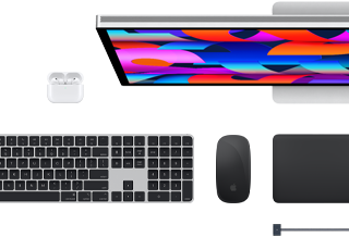 Doplňky k Macu: AirPody, Studio Display, Magic Keyboard, Magic Mouse, Magic Trackpad, MagSafe nabíjecí kabel