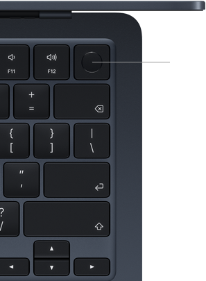 Klávesnice MacBooku Air, je zvýrazněné umístění tlačítka Touch ID