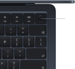 Klávesnice MacBooku Air, je zvýrazněné umístění tlačítka Touch ID