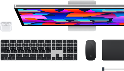 Doplňky k Macu: AirPody, Studio Display, Magic Keyboard, Magic Mouse, Magic Trackpad, MagSafe nabíjecí kabel