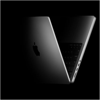 MacBook Pro umístěný ve tvaru V jako odkaz na čipy řady M5